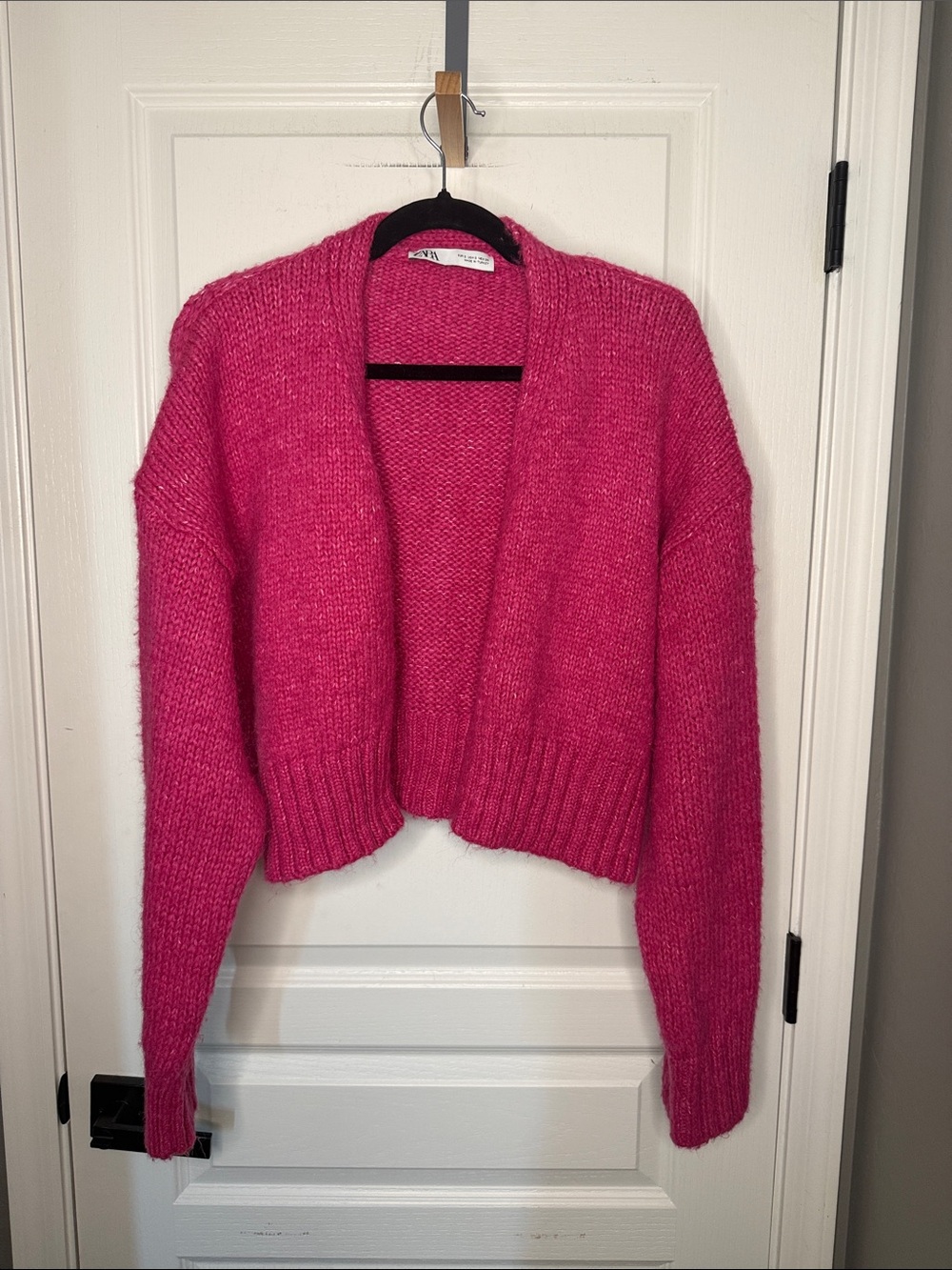 Zara Hot Pink Cropped Open-Front Cardigan